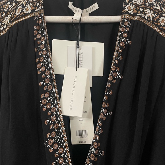 NWT Veronica Beard Blaise Black Multi Evening Gown Dress V-Neck Size 2 - Picture 2 of 7